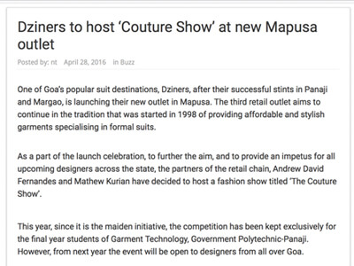 Dziners to host 'Couture Show' at new Mapusa outlet